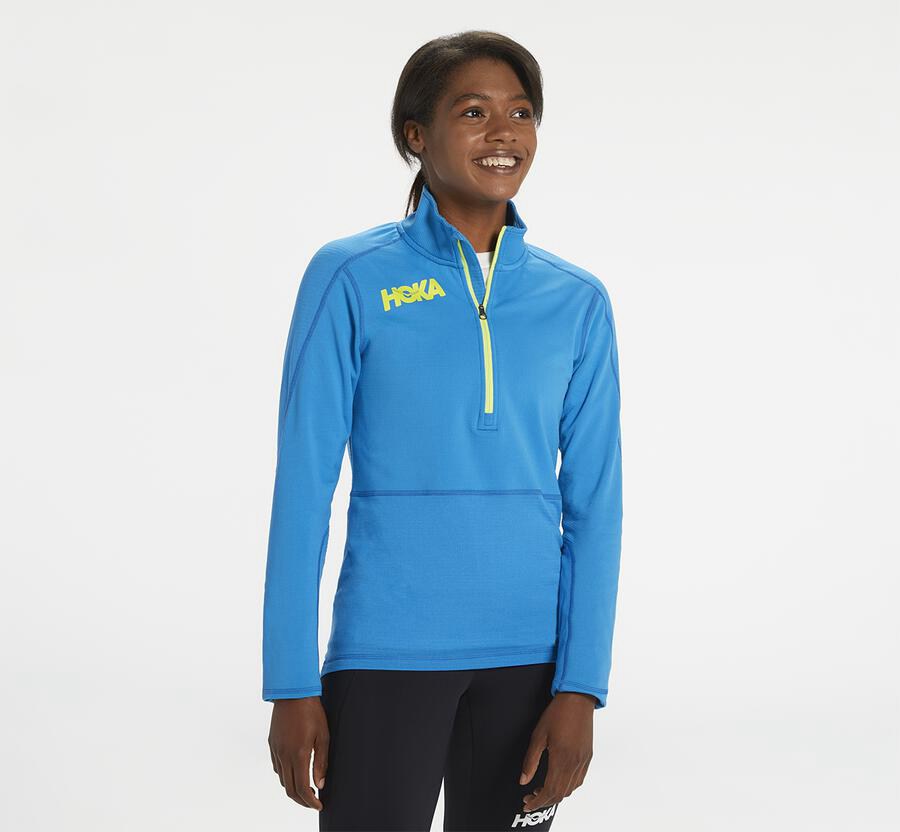 Top Hoka One One Mujer Azules - 1/2 Cremallera Midlayer - KSED25360